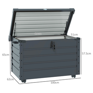 Outsunny 295L Cofre de Almacenamiento para Exteriores con Cerradura y 2 Asas, Acero Galvanizado, 120x62x66 cm, Gris Oscuro - Product Image 3