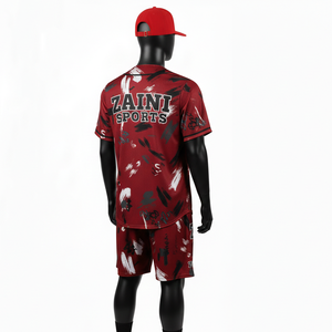 Conjunto de pantalones cortos de béisbol para hombre, de malla de poliéster de alta calidad, 160 GSM, ligero, rojo y negro, con paneles sublimados. - Product Image 5