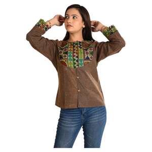 Chaqueta vaquera bordada de estilo Vintage a la moda para mujer, chaqueta bordada para fiesta de trabajo para otoño y primavera - Product Image 3