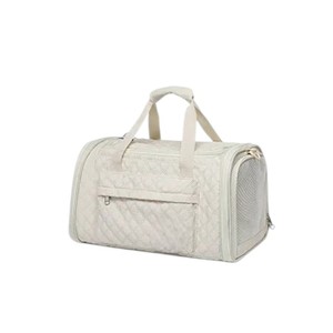Soft-Sided Pet Carrier for <b>Cats</b> Quilted Textile Zipper Closure Breathable Mesh Window Beige Color Simple Design - Product Image 1