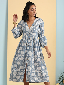 เดรสมิดิวินเทจของผู้หญิงคอตตอนพิมพ์ลายดอกไม้เสื้อท่อนบนสวยงามลวดลายทึบสำหรับฤดูใบไม้ร่วง - Product Image 6