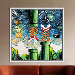 Arte de pared en lienzo estilo Van Gogh de Mario: Impresión única para decoración de bodas, lienzo con marco blanco - Product Image 1