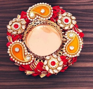 Indian Royal Style Kundan Gota Patti Diya Stand Metal Home Mandir Decoration Festivals Pooja Diwali Christmas Wholesale <b>Favors</b> - Product Image 4