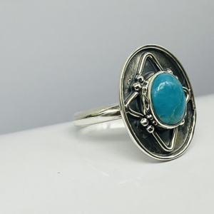 Handmade 925 Sterling Silver Ring Natural Turquoise Vintage Boho Wedding Band Unisex Classic Designer Ring with Oval Cut Diamond - Product Image 6