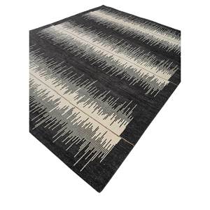 Alfombra de Lana Anudada a Mano LCA-877, Diseño Gris Manifest con Rayas Negras, para Sala de Estar, Pasillo, Diseño Rectangular Tipo Rompecabezas, 10 mm - Product Image 2