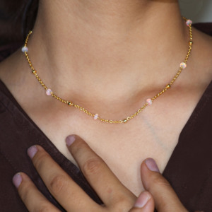 <b>Handmade</b> 925 Sterling <b>Silver</b> <b>Necklace</b> With Natural White Opal Beads 16 in Women's Jewelry for Wedding or Gift - Product Image 3