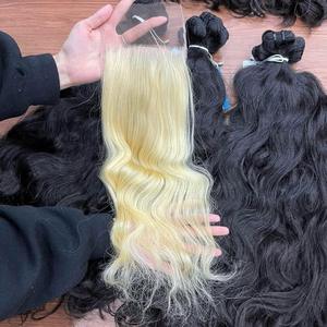 Top Trending Genius Weft Raw Vietnamita Trama de cabello humano para cierre de encaje suizo Natural ondulado 6x6 Paquetes de color de firma - Product Image 1