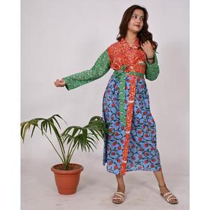 ชุดคลุมกิโมโนลายดอกไม้แบบอินเดีย ทำด้วยมือ ผ้าฝ้าย 100% พิมพ์ลายบล็อก เป็นมิตรกับสิ่งแวดล้อม ชุดนอนสไตล์โบฮีเมียนสำหรับผู้หญิง ชุดคลุมใส่สบาย - Product Image 2