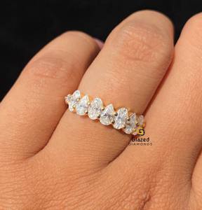 Eye Catching Designer Oval And Pear Cut Moissanite Half Eternity Wedding Band <b>Crafted</b> From 925 Sterling Silver - Product Image 5