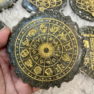 ชุดจานรองแก้วออร์กอนยันตราไพไรต์ธรรมชาติจากเปรู ผลิตตามสั่งจากโรงงาน สลักลายเรขาคณิตศักดิ์สิทธิ์ พลังบำบัดเรกิ ขัดเงา สร้างพลังแห่งความรัก - Product Image 2