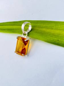 Unique Citrine Rectangle Pendant 925 Sterling Silver Handmade Yellow Citrine Necklace Gift For Her Elegant Jewelry - Product Image 3