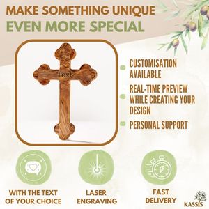 Cruz de Madera de Olivo Personalizada con Bordes Redondeados de 13 cm, Cruz Cristiana Grabada Personalizada, Hecha a Mano en Belén - Product Image 6
