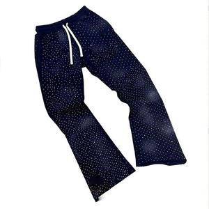 Pantalon de survêtement évasé vintage en éponge française pour homme Streetwear avec strass personnalisé Jogger Acid Washed Sun Faded Design Casual Flared - Product Image 6
