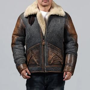 Hiver Haute Qualité Plus Size Vintage Véritable Manteau en Cuir de Mouton Shear-ling Bomber Jackets - Product Image 2