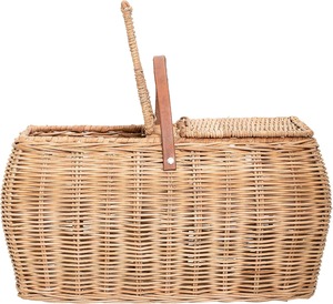 Panier de pique-nique moderne en rotin naturel écologique avec couvercle, rangement multifonctionnel - Product Image 1