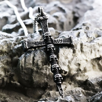 Collier pendentif croix crâne vieilli en acier inoxydable vintage pour hommes, bijoux punk gothiques, vente en gros et approvisionnement en vrac
