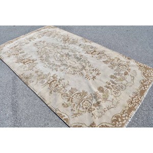 พรมขนแกะสไตล์ตุรกีโบราณสีเบจคลาสสิกขนาด5x9ฟุตพร้อมแผ่นรองยางมีความสูงสำหรับห้องนั่งเล่นห้องนอน - Product Image 4