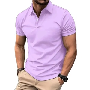 Polos polo t-shirt hommes été décontracté couleur unie bouton à manches courtes T-shirt polo avec violet ample - Product Image 6