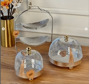 Modern Style Gold Silver Cookie And <b>Cake</b> <b>Stand</b> And <b>Dome</b> Bowls Trays With Floral Pattern Stainless Steel Tier <b>Stand</b> - Product Image 1
