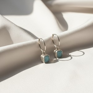 Amazonita natural en bruto 925 Plata martillada aro delicados pendientes mujeres pendientes joyería fina proveedor de joyería - Product Image 5