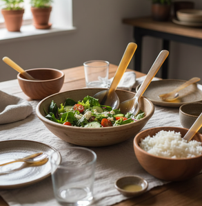 Ensemble de 2 cuillères à salade en corne de buffle |   Couverts en corne naturelle faits à la main |   Serveurs à salade écologiques |   Fabricant en gros - Product Image 2