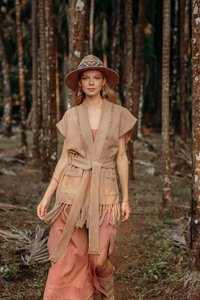 Beige Boho Robe with Pockets Summer Cotton Vest for <b>Festival</b> Wear-for All Seasons - Product Image 3