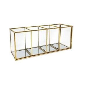 Exportador indio Marco de latón Organizador de vidrio Almacenamiento elegante para brochas de maquillaje y accesorios disponibles a un precio asequible - Product Image 1