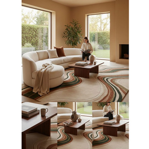 Tapis en laine artistique moderne fait main, tapis de luxe pour salon, chambre à coucher, avec support en latex, cadeau de Nouvel An - Product Image 5
