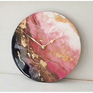 Modern Abstract Red <b>Black</b> and Gold Epoxy Resin <b>Wall</b> <b>Clock</b> - Product Image 1