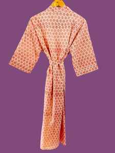 ชุดกิโมโนผ้าฝ้ายลายดอกพีชพร้อมเข็มขัดลายทาง ชุดคลุมอาบน้ำสปา ชุดลำลองน้ำหนักเบา - Product Image 3