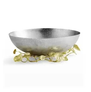 Decorative Silver Plated Flower <b>Bowl</b> on Gold Floral Stands for Table Centrepiece Hot Selling Round Pedestal Serving <b>Bowl</b> - Product Image 1