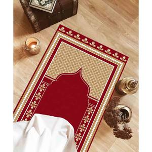 Tapis de prière floral rouge : Décoration islamique pour la maison, lavable en machine, avec tapis moelleux à poils longs - Product Image 4