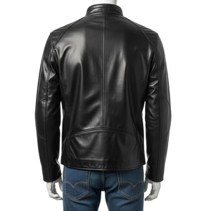 Chaqueta impermeable de cuero genuino para hombre con cuello levantado, ropa de abrigo de invierno cálida y duradera, cremallera de moda, informal, Biker Coa - Product Image 5