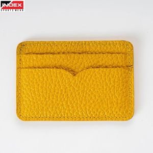 Porte-cartes minimaliste en cuir véritable jaune, fin, 4 pouces, sans fermeture, étui pour cartes de crédit - Product Image 1