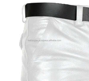 Mens Genuine Leather <b>Shorts</b> <b>White</b> Biker Style Multi Pocket Utility for Outdoor Streetwear Casual Wear - Product Image 4