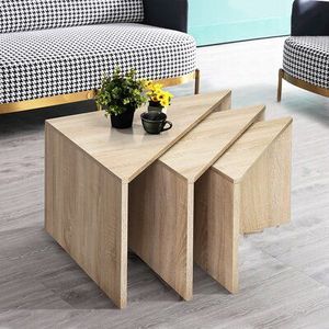 Table gigogne en bois fabriquée à la main avec finition lisse, parfaite pour les meubles de maison rustiques et modernes - Product Image 1