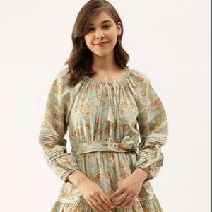 Vestido indio de algodón con bloque de mano para mujer, elegante vestido de fiesta con estampado Floral, vestido de regalo de boda personalizado para novia, vestidos informales - Product Image 1