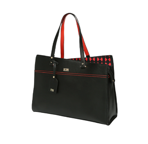 Sac fourre-tout en toile noire avec inscription « Live Love Wander » et lanières en cuir marron. Disponible aux prix de gros. - Product Image 3