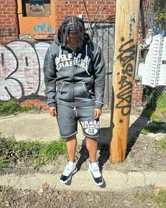 Ensembles short et sweat à capuche zippé complet personnalisé OEM survêtement deux pièces lavé à la pierre et à l'acide survêtement avec broderie de détresse pour hommes - Product Image 4