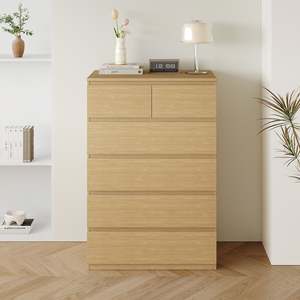 Sotta <b>6</b>-<b>Drawer</b> Tallboy Minimalist Nordic Design Solid Oak MDF Chest of <b>Drawers</b> Stainless Steel Metal for Bedroom Living Room - Product Image 2