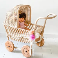 Marche-bébé en rotin tressé artisanal, poussette en rotin pour poupée, chariot, panier, berceau, vente en gros