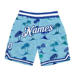Ommiz Industry Short de basket-ball personnalisé bleu clair et blanc-Royal 3D Palm Trees 100% Polyester Sportswear - Product Image 1