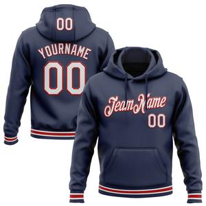 Venta al por mayor y Dropship Custom Stitched Navy White-Red Sports Pullover Sudadera con capucha - Product Image 1