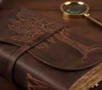 Carnet de notes artisanal en cuir vintage avec motif Arbre de Vie Celtique, reliure cousue, bords souples, papier fait main, carnet de croquis, carnet de calligraphie, cadeau