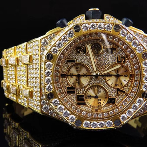 นาฬิกาข้อมือควอทซ์กลไกสแตนเลสสำหรับผู้ชาย VVS Moissanite ประดับเพชรชุบทองหรูหราสไตล์ฮิปฮอป - Product Image 2