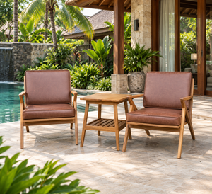 Fauteuil de jardin en bois d'extérieur rembourré, chaise longue de patio marron, fauteuil de loisirs pour cour, bord de piscine, hôtel - Product Image 1