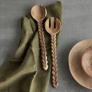Servidores de ensalada de bambú de madera atractivos Cuchara y tenedor Juego de cubiertos Servidores de ensalada de madera para utensilios de cocina Mesa a precios asequibles - Product Image 1