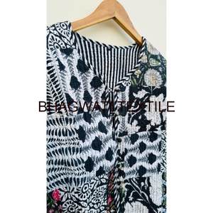 แจ็กเก็ตผ้าฝ้ายเย็บปะติดแบบอินเดียวินเทจเทคนิคการพิมพ์ลายทางแบบกลับด้านได้ระบายอากาศสั้นสำหรับฤดูใบไม้ร่วง - Product Image 3