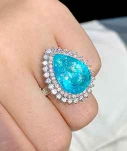 Beautiful Halo <b>Ring</b> Pendant Natural Neon Blue Paraiba Tourmaline Pear Cut 11ct <b>Cubic</b> <b>Zirconia</b> IGI Certified Wedding Party - Product Image 6