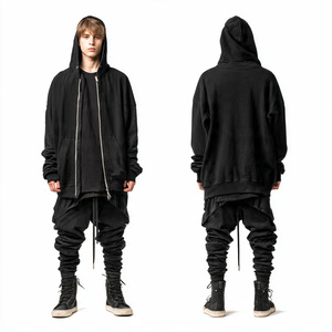 Sudadera con Capucha para Hombre, Estilo Holgado, con Doble Cremallera, Larga, con Hombros Caídos, de Felpa, para Invierno - Product Image 1